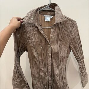 vintage Brown Crinkle Button-Up Shirt